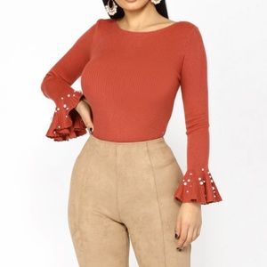 Fashion Nova Take me With you Pearl Top - Rust